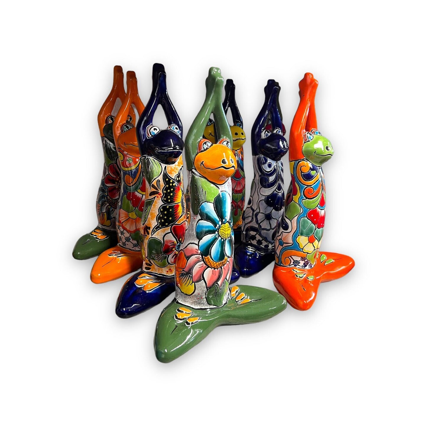 Colorful Hand Painted Talavera Frog Statue | Large Mexican Art Decor