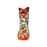 Colorful Boot Planter | Handcrafted Talavera Pot - hand-painted boot-shaped planter with red blue green yellow floral and butterfly motifs