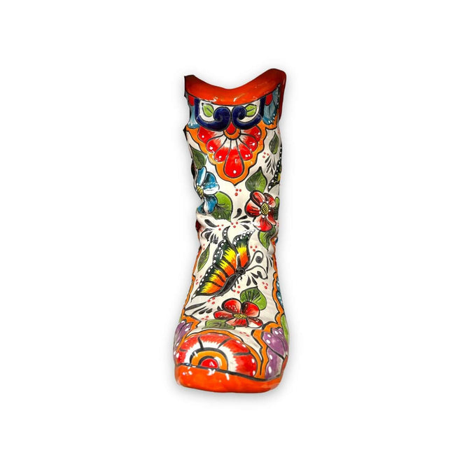 Hand Painted Talavera Boot Planter Vibrant Folk Pot