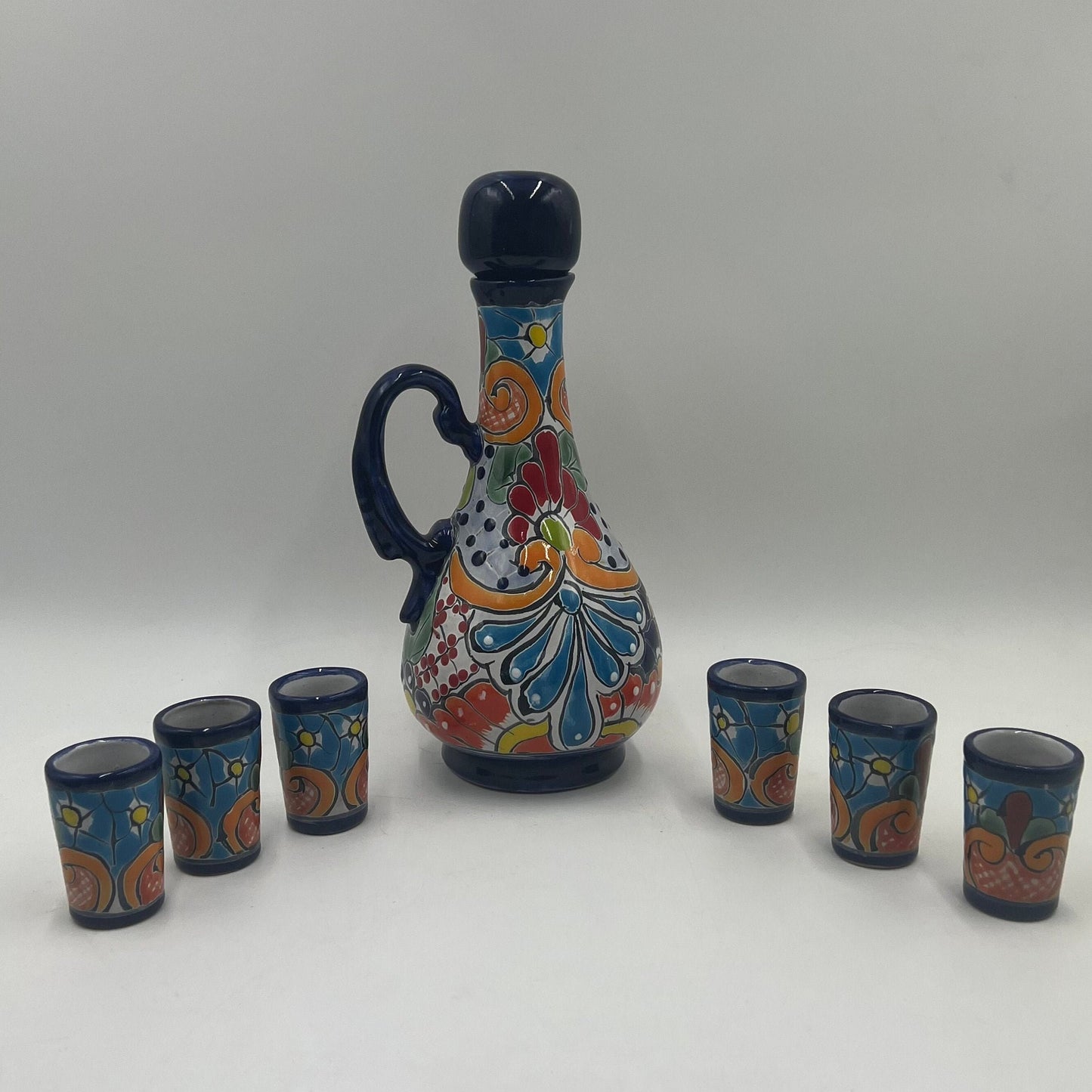 Talavera Mexican Shot Glass and Decanter Set | Handmade Artisan Crafted