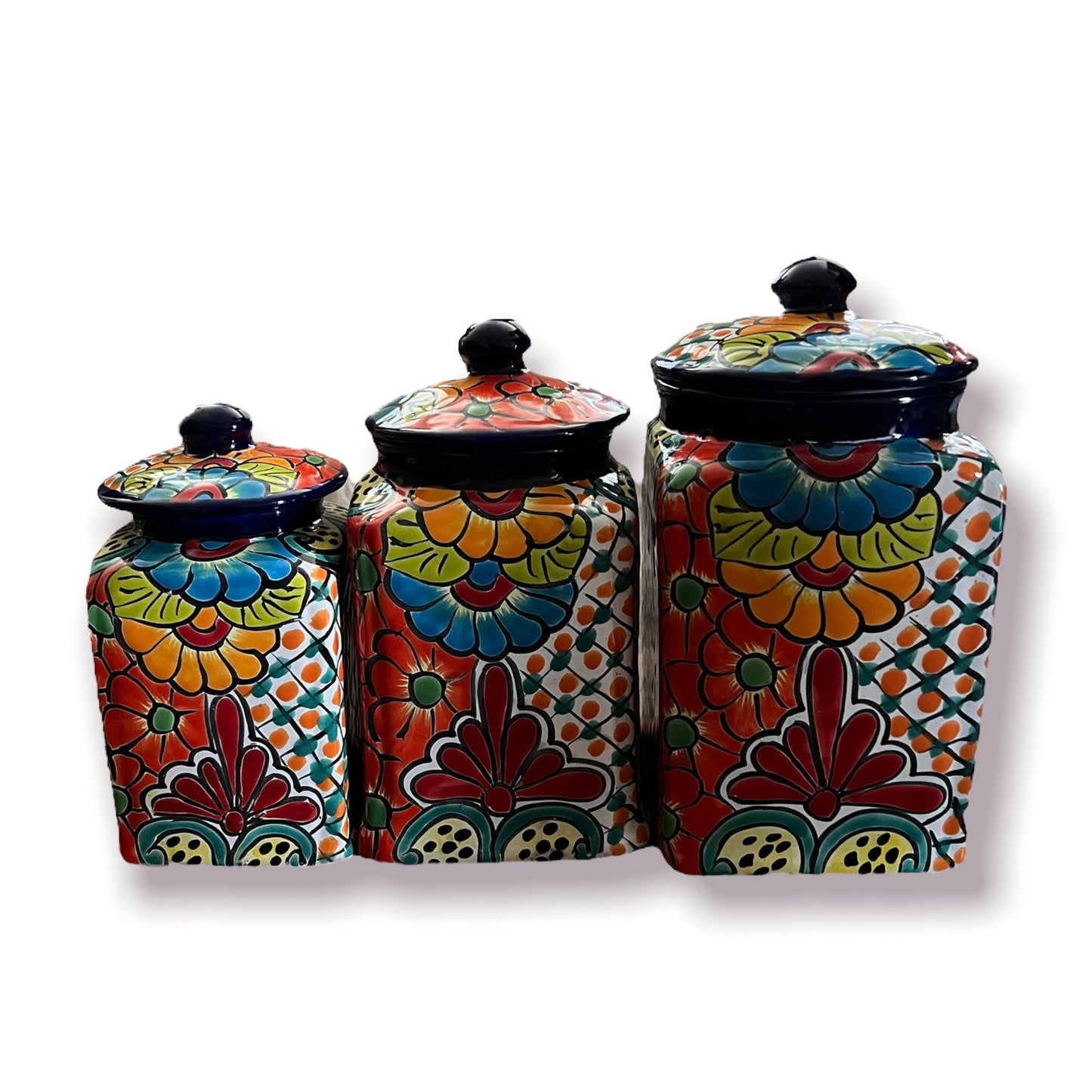 Colorful Mexican Talavera Canister Set | Artisan Hand-Painted Pottery