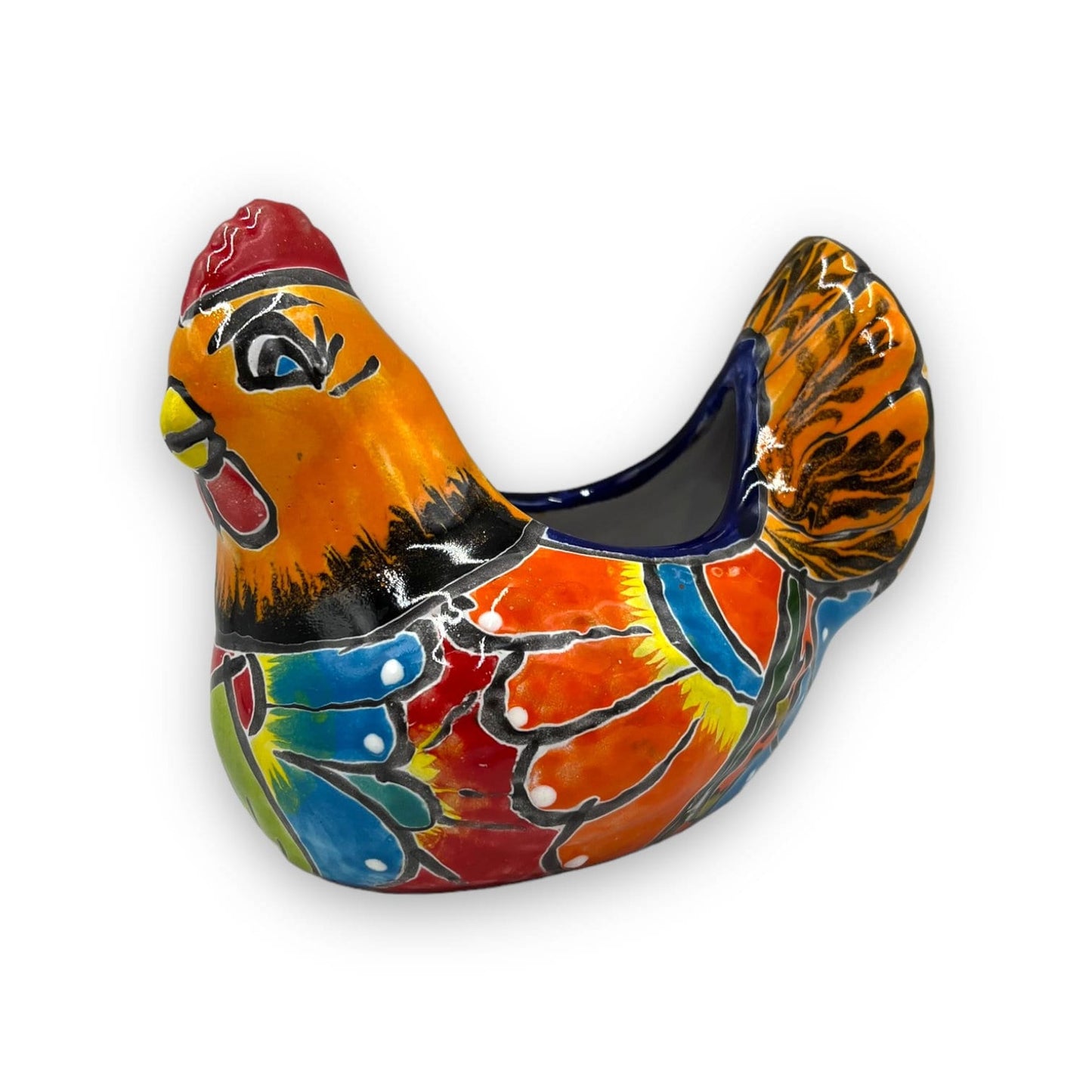 Colorful Talavera Chicken Planter | Hand-Painted Ceramic Decor