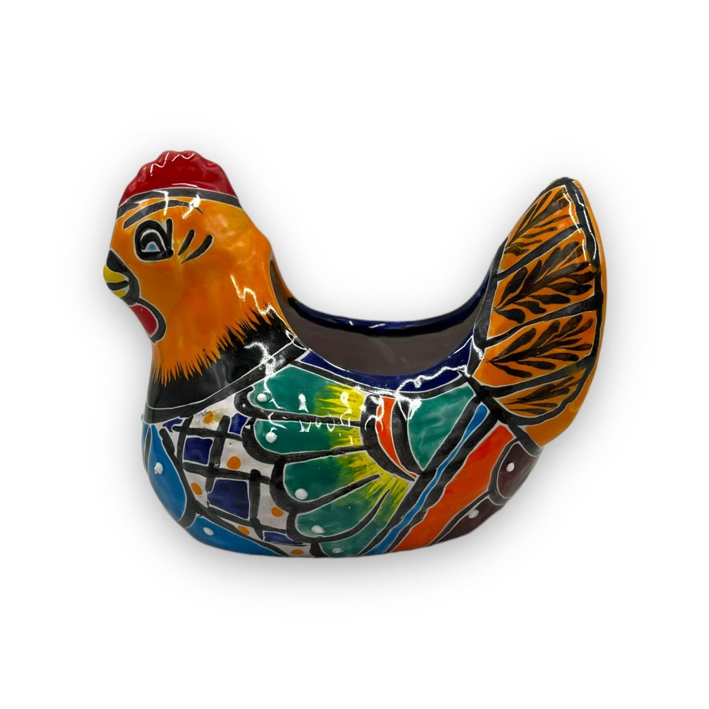 Colorful Talavera Chicken Planter | Hand-Painted Ceramic Decor