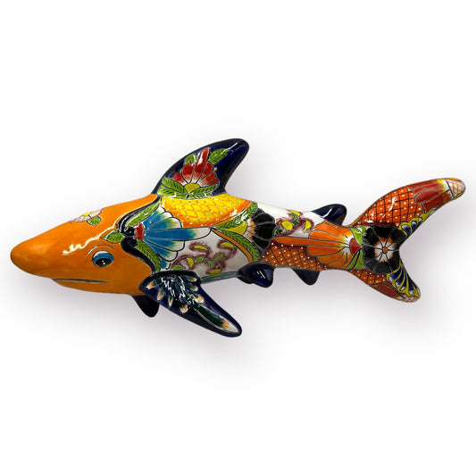 Extra Large Talavera Shark | Handmade Painted Mexican Wall Art 30"x13"