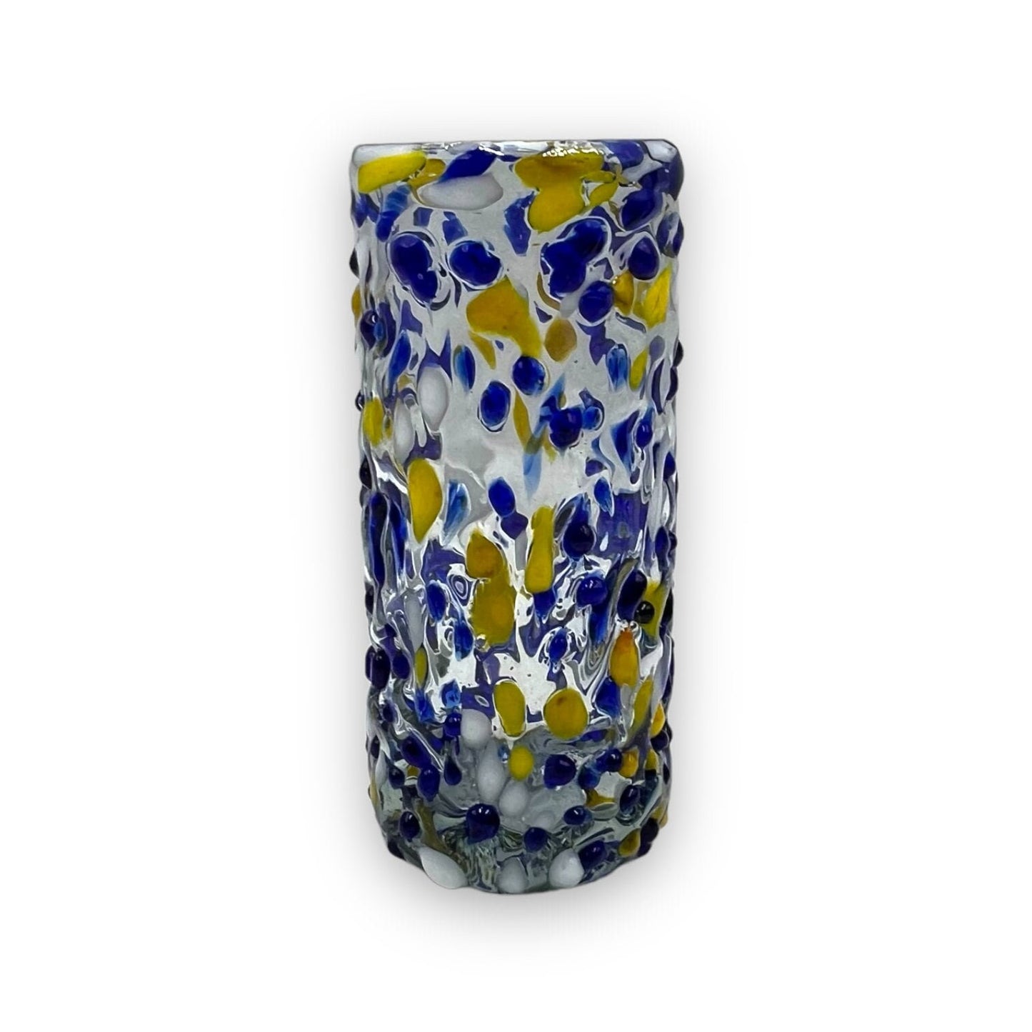Handcrafted Mexican Double Shot Glass in Blue and Yellow | Artisan Glassware