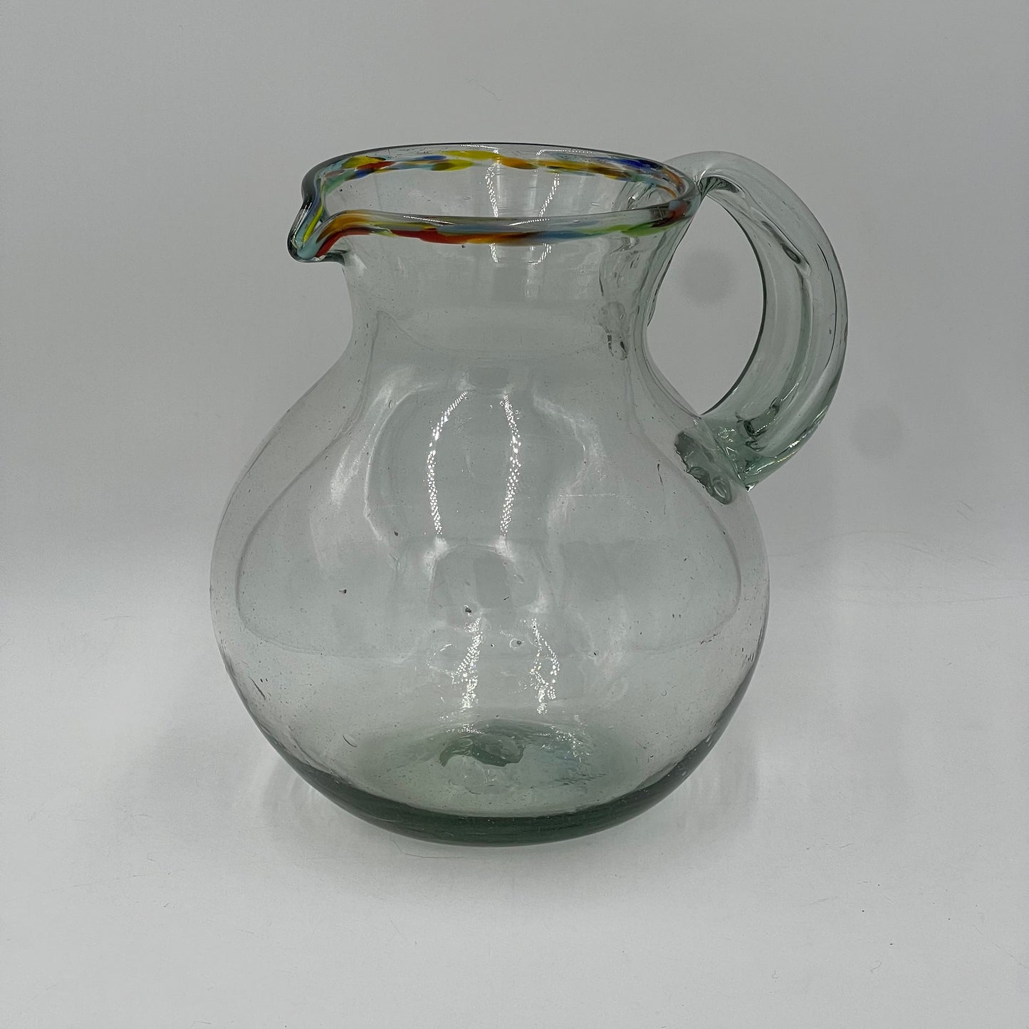 Colorful Mexican Hand Blown Glass Pitcher | Festive Confetti Rim