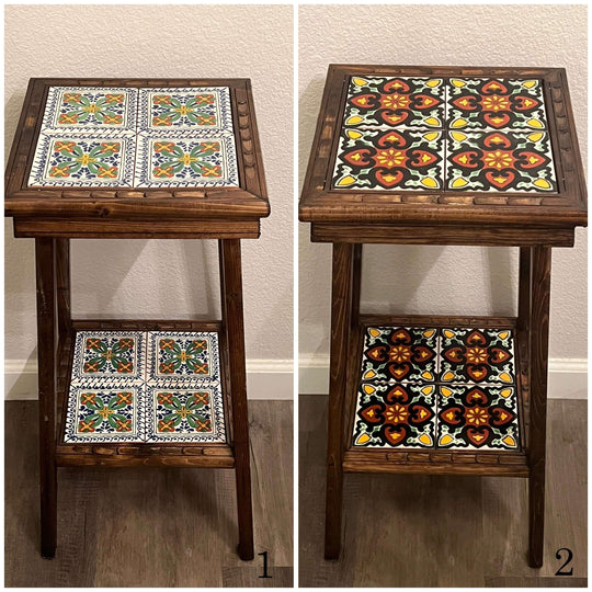 Square Talavera Tile End Table | Handmade Mexican Wood Accent Table - handmade wood accent table with vibrant hand-painted Talavera tiles