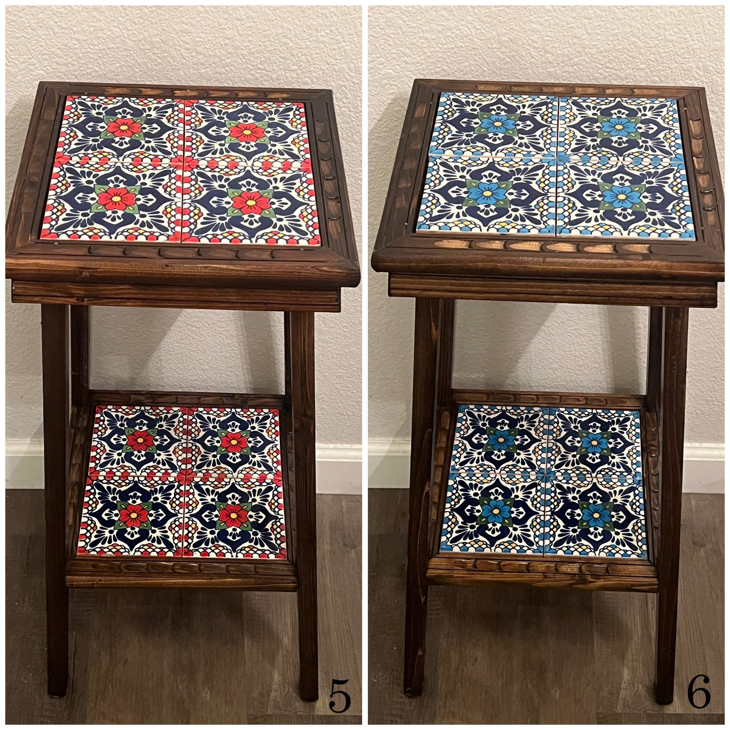 Handmade Mexican Accent End Table | Talavera Tiles, Wood Side Table