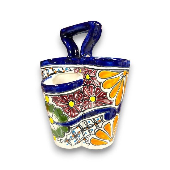 Mexican Handmade Talavera Utensil Holder | Hand-Painted Mexican Artwork