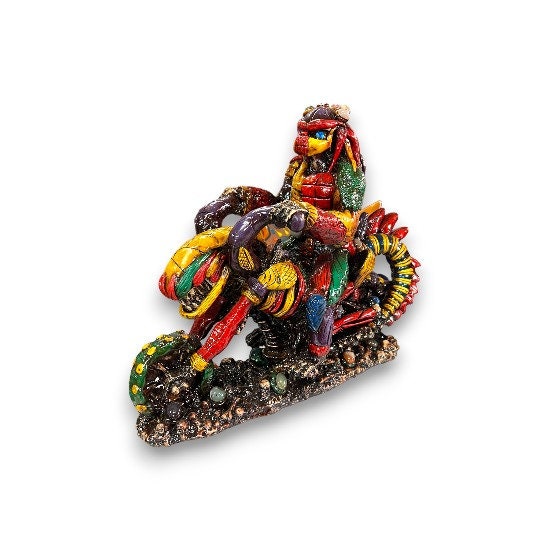 Handcrafted Aztec Warrior Motorcycle Statue | Authentic Mexican Predator Art