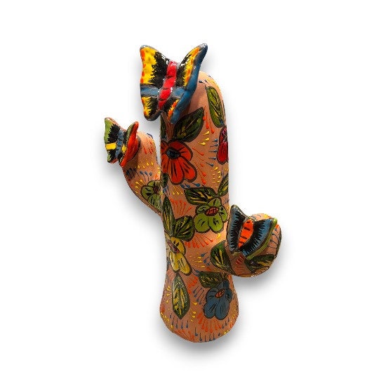 Colorful Handmade Talavera Cactus Statue | Large Mexican Cultural Art