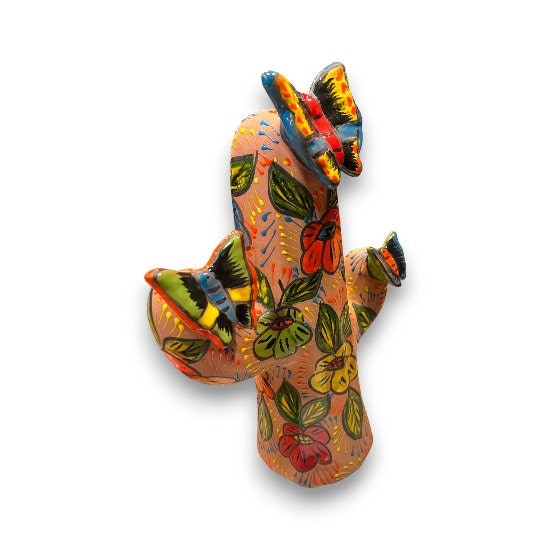 Colorful Handmade Talavera Cactus Statue | Large Mexican Cultural Art