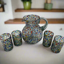 Confetti Glass Pitcher | Hand-Blown Mexican Rock Jug - hand-blown lead-free glass pitcher with multicolor confetti texture and matching glasses