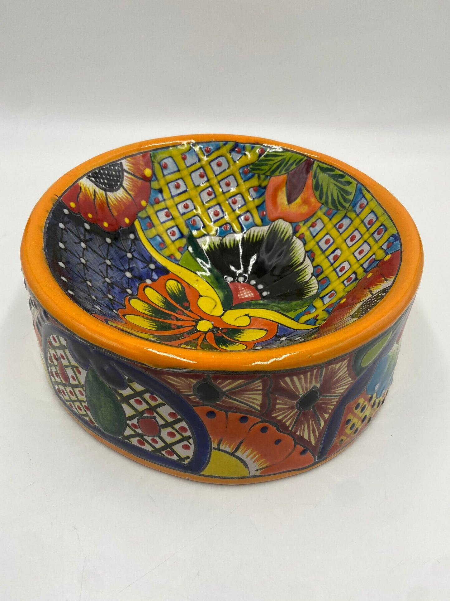 Colorful Talavera Dog Bowl | Handmade Mexican Art (Large Size)