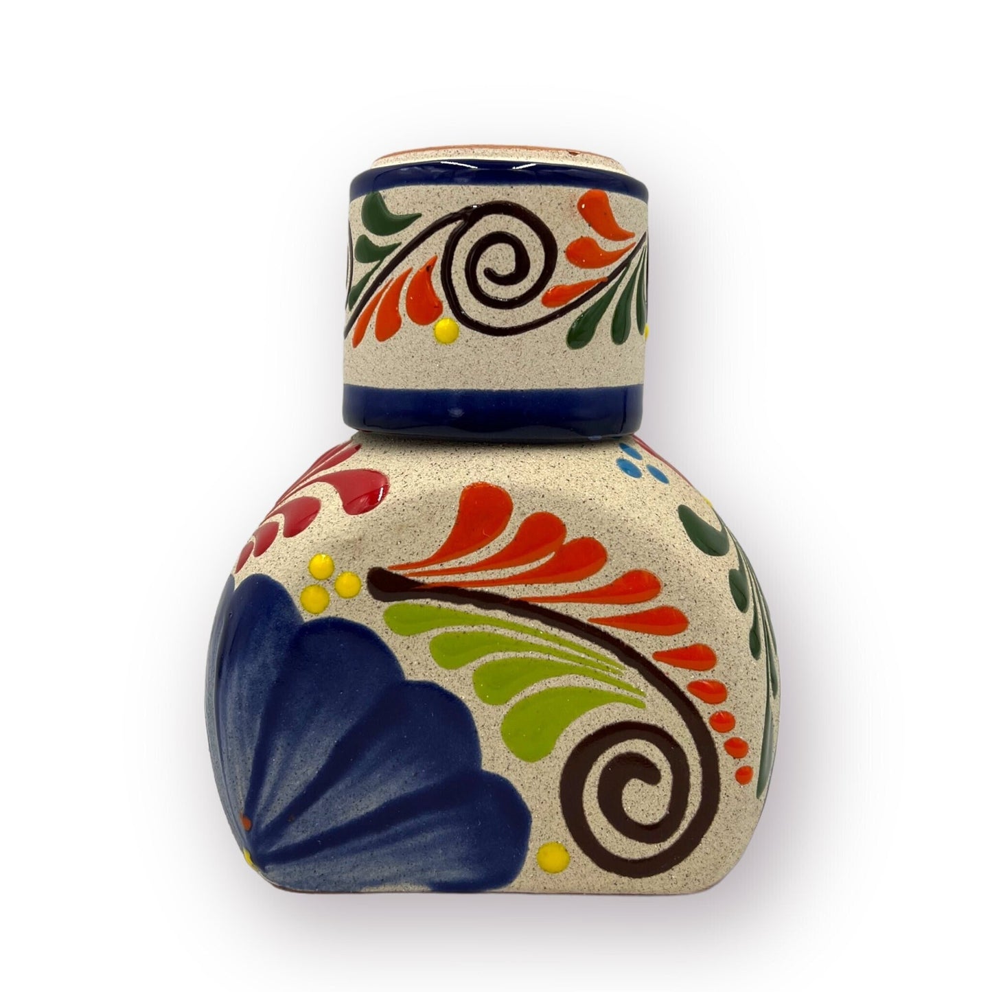 Mexican Handmade Bedside Water Carafe | Talavera Styled Beverage Decanter