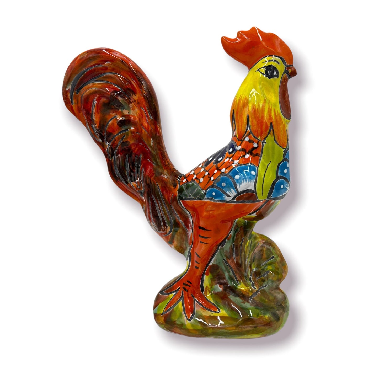 Large Handmade Talavera Rooster Statue | Mexican Chicken Cultural Artwork