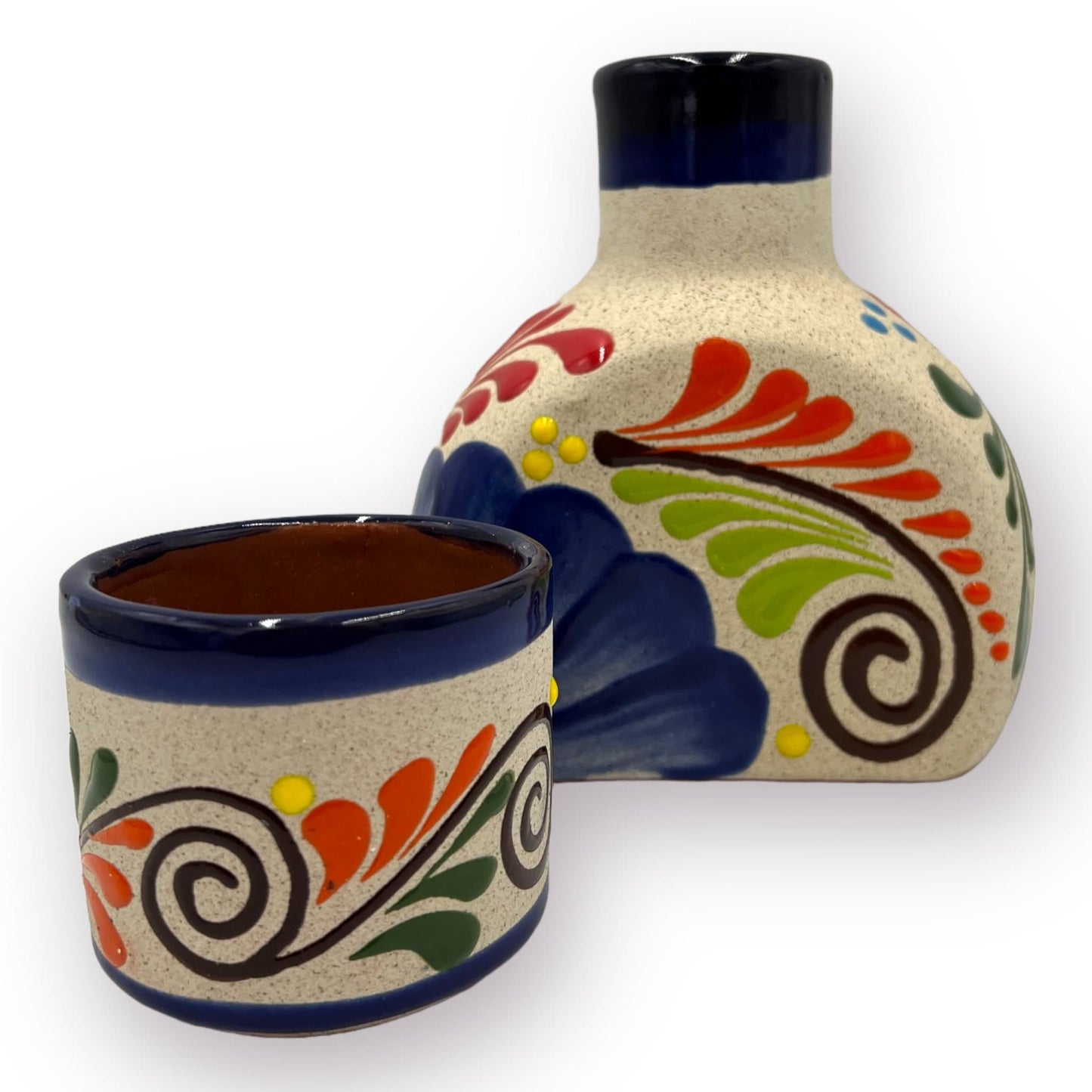 Mexican Handmade Bedside Water Carafe | Talavera Styled Beverage Decanter