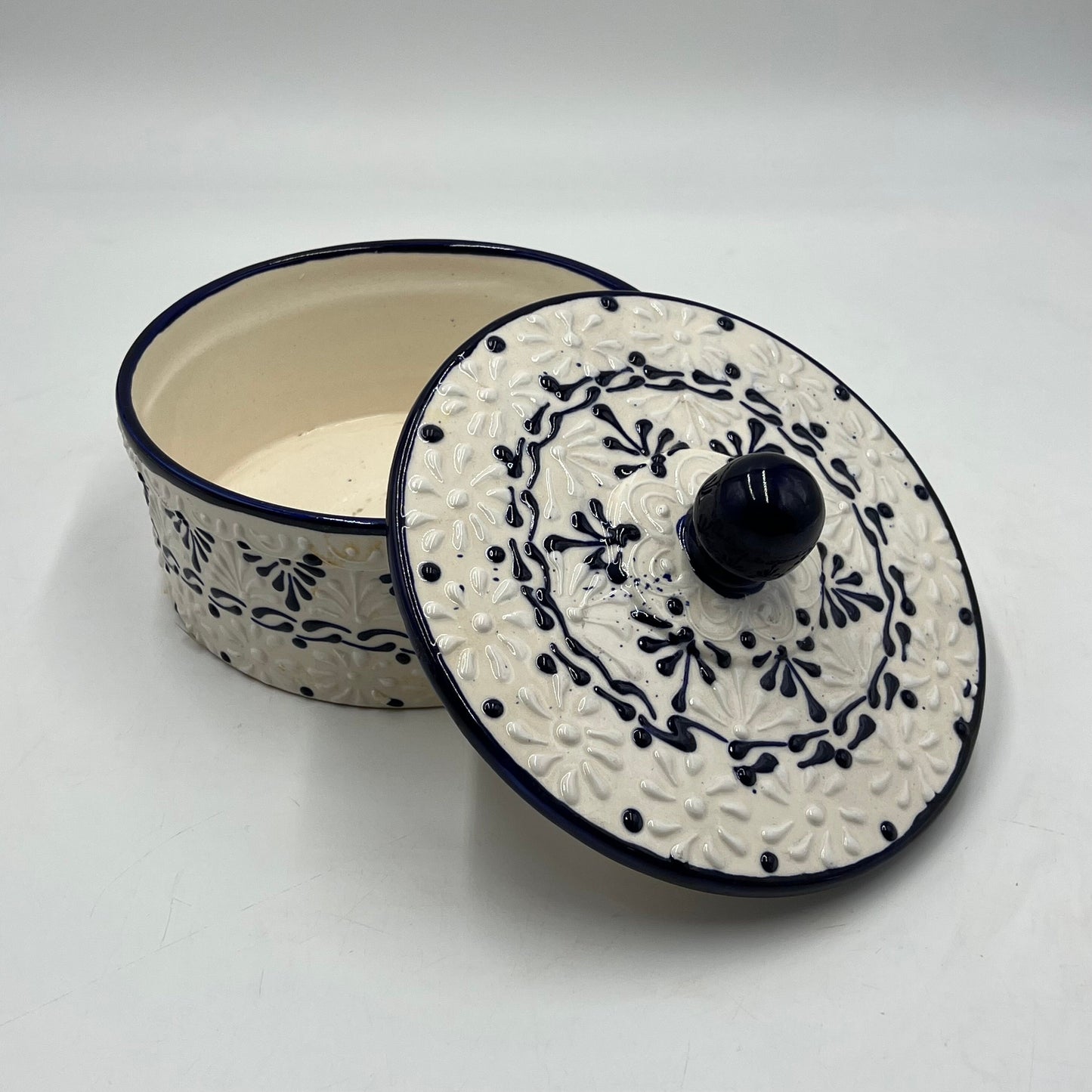 Handcrafted Blue and White Talavera Tortilla Warmer | Authentic Mexican Pottery