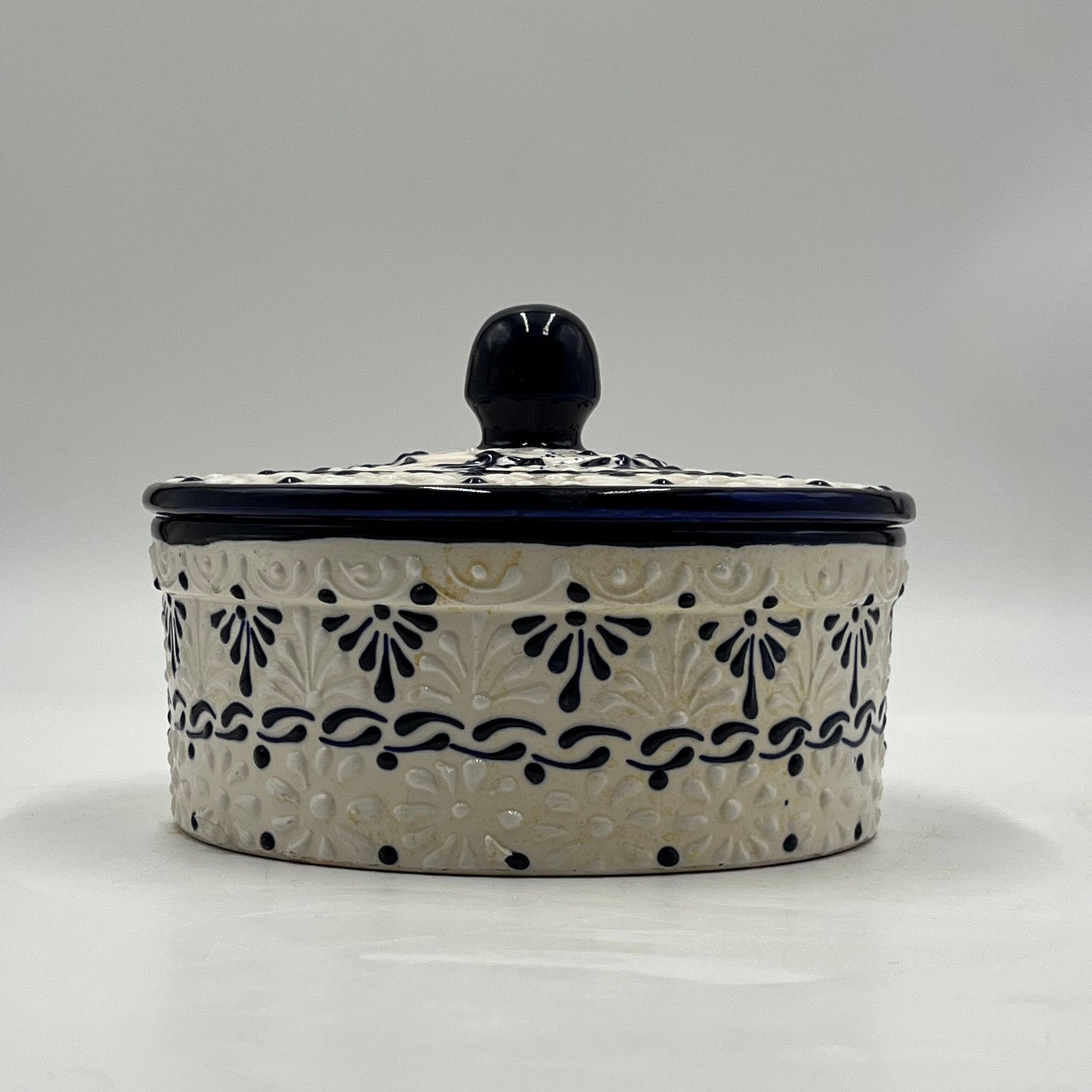 Handcrafted Blue and White Talavera Tortilla Warmer | Authentic Mexican Pottery