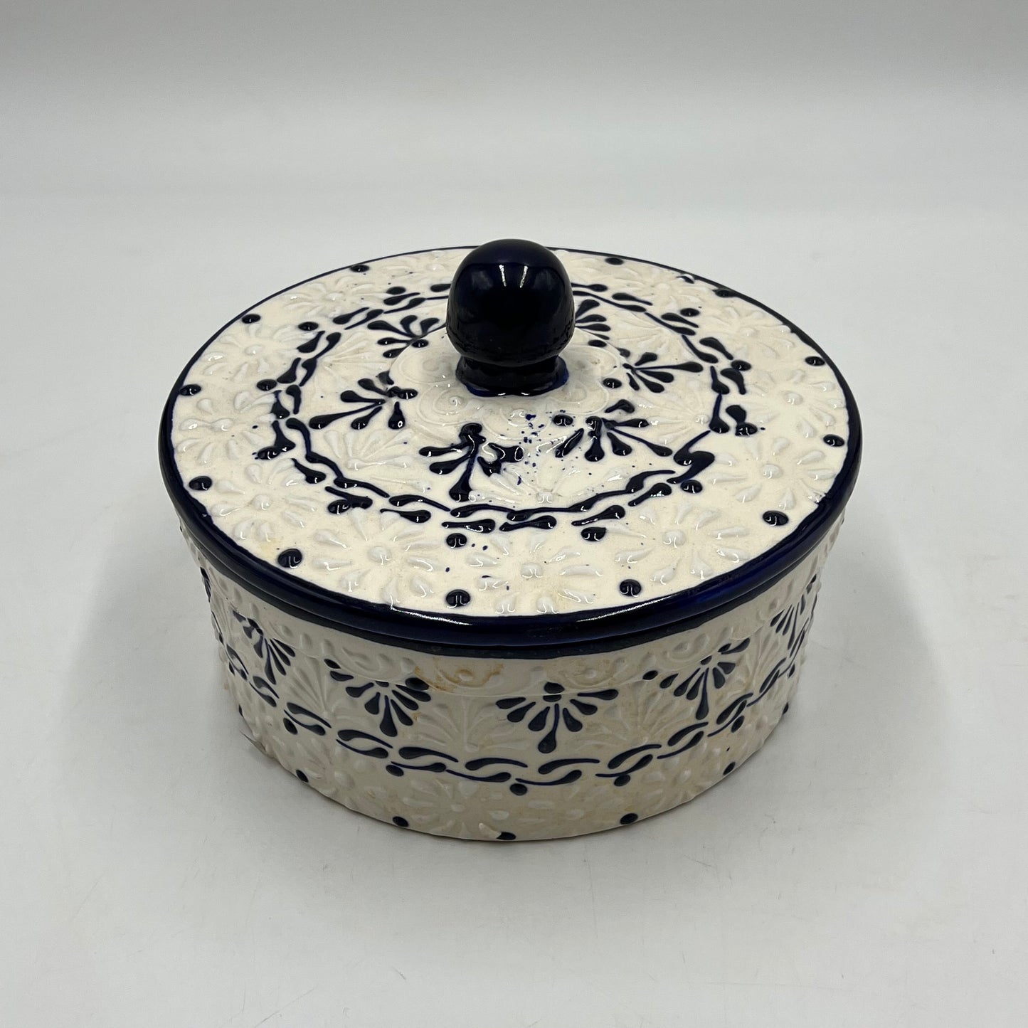 Handcrafted Blue and White Talavera Tortilla Warmer | Authentic Mexican Pottery