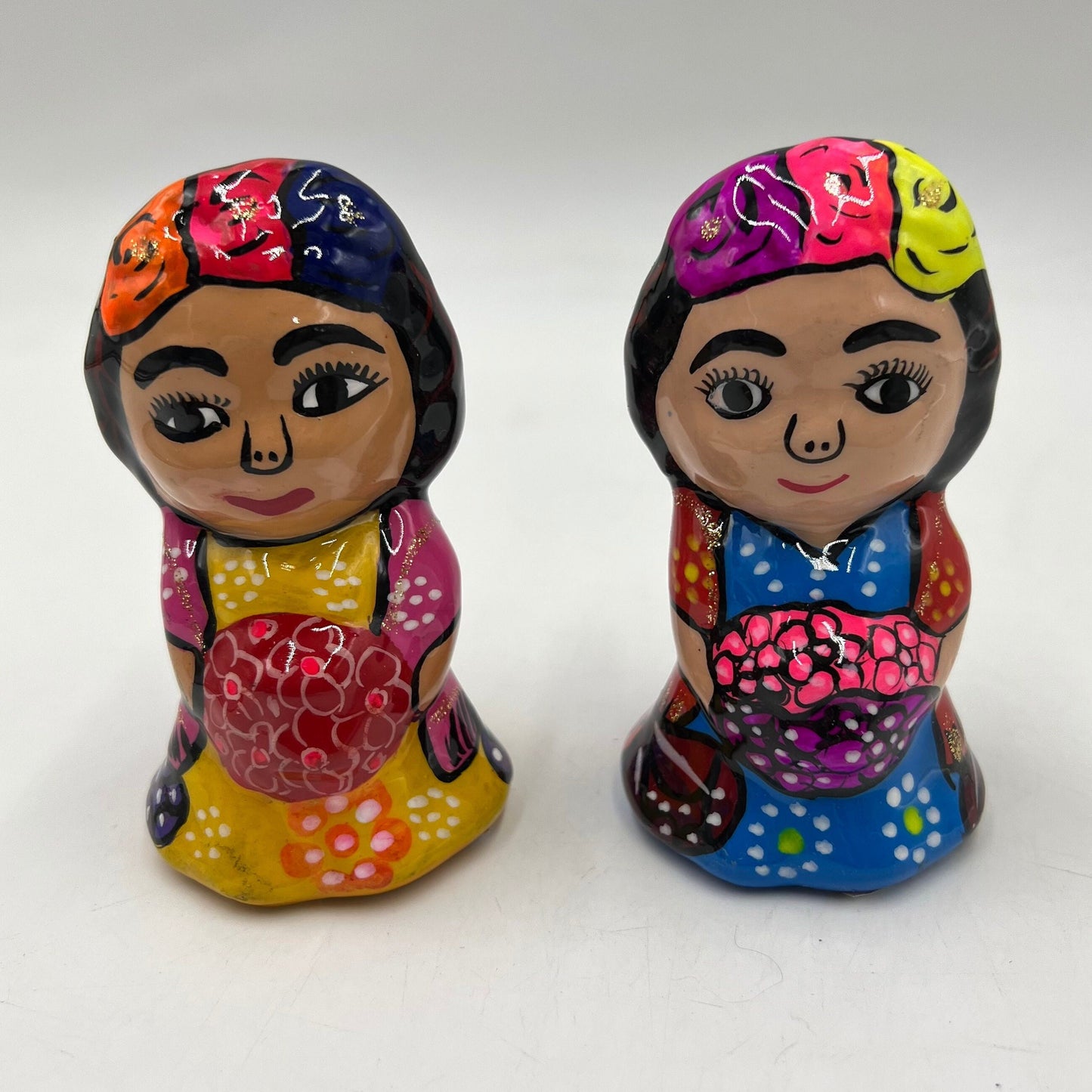 Pair of Artisan Talavera Salt and Pepper Shakers | Floral Women Design