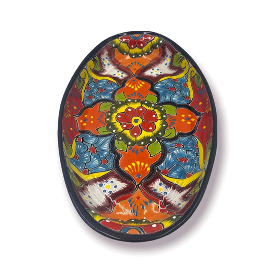 XL Oval Talavera Platter | Hand-Painted Mexican Serving Dish - handcrafted multicolor floral and geometric hand-painted ceramic serving platter