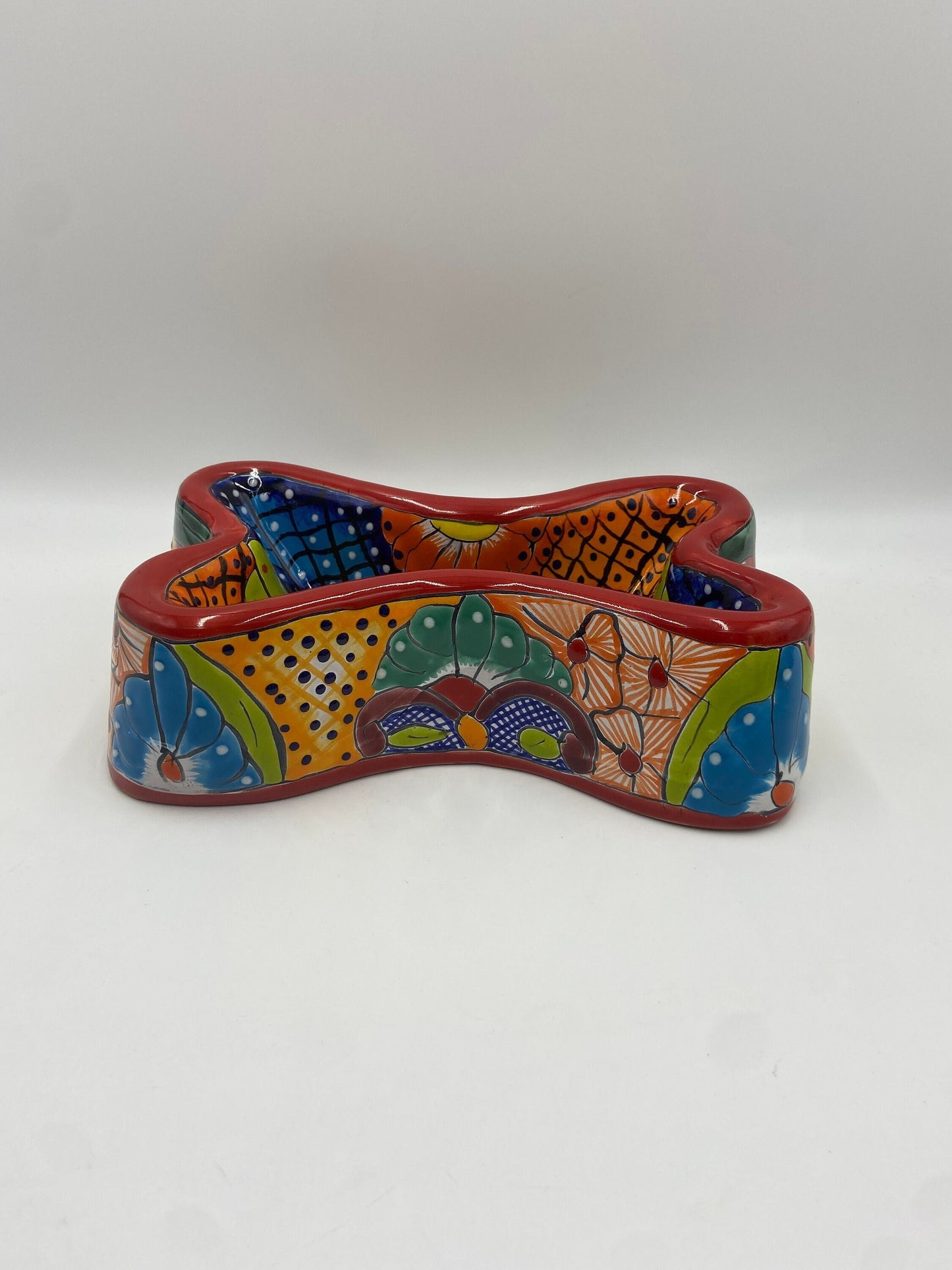 Colorful Hand-Painted Talavera Dog Bowl | Artisan-Made Mexican Bone-Shaped Dish