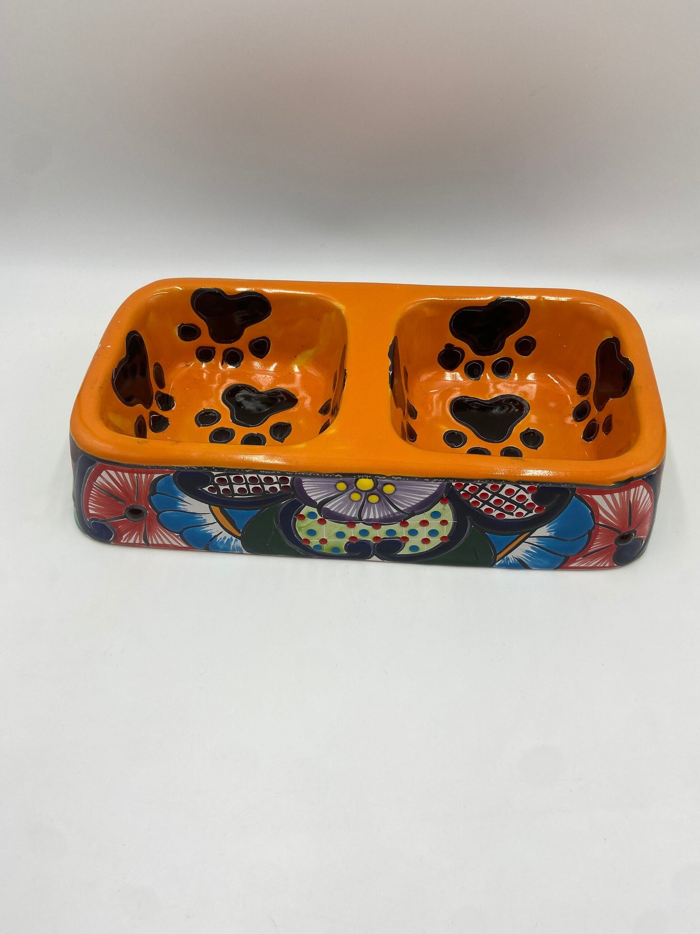 Colorful Hand-Painted Talavera Dog Bowl | Artisan-Made Mexican Bone-Shaped Dish