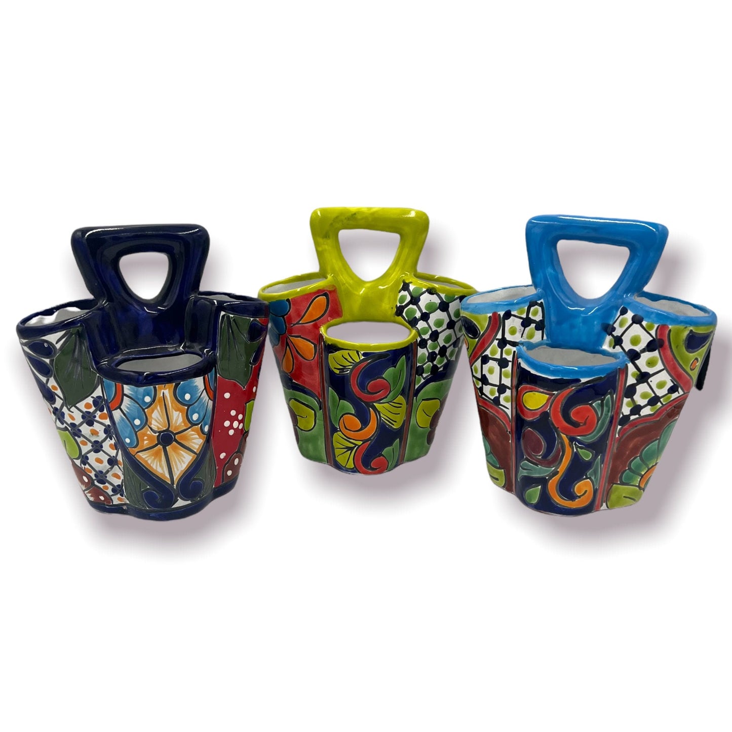 Handmade Talavera Kitchen Utensil Holder | Colorful Mexican Organizer