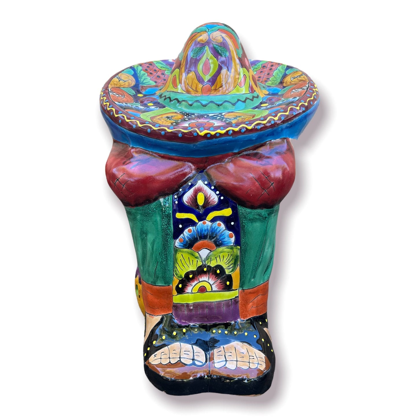 Rare XL Talavera Panchito Sleeping Man Statue | Hand-Painted Mexican Pottery 16"H x 15"L x 11"W