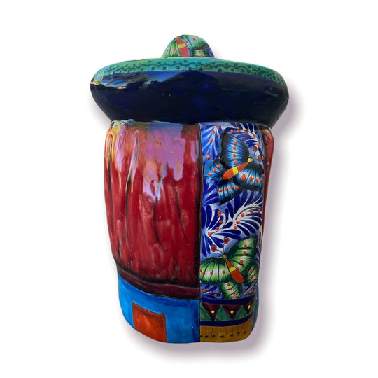 XL Talavera Panchito Statue | Hand-Painted Mexican Pottery Decor - hand-painted sleeping man with colorful talavera patterns and sombrero