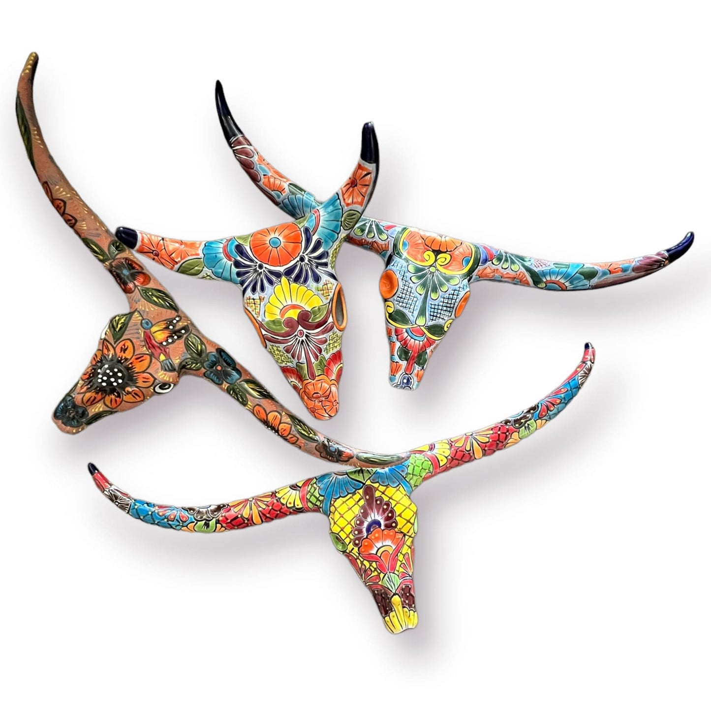 Talavera Longhorn Bull Skull | Hand-Painted Mexican Wall Art