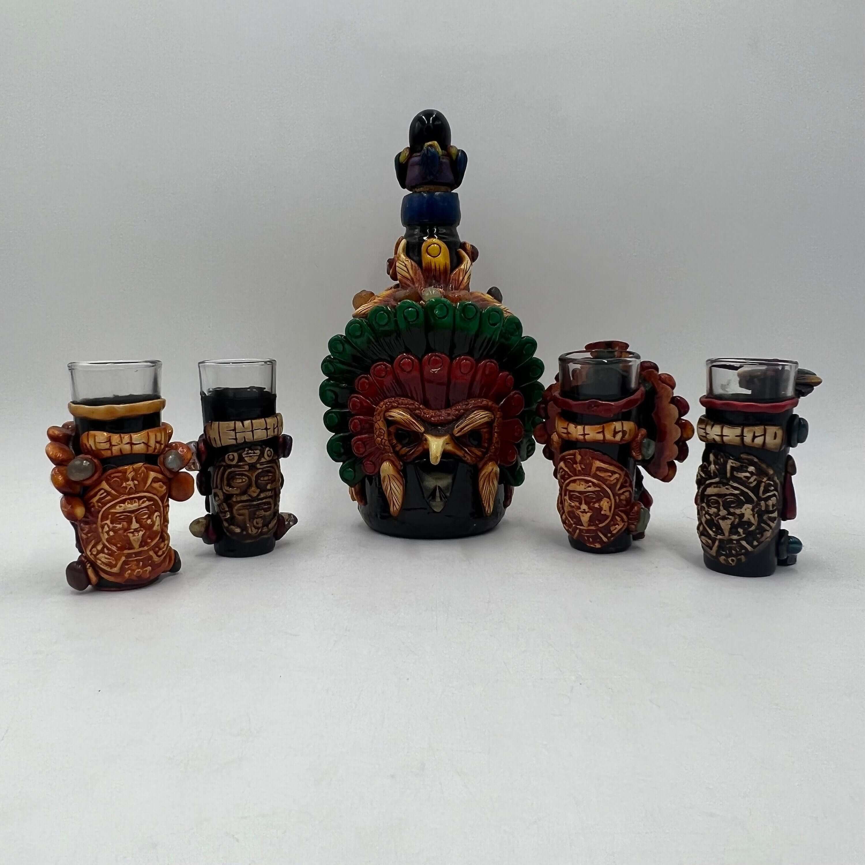 Mexican Shot Glass Set - Aztec Warrior Decanter