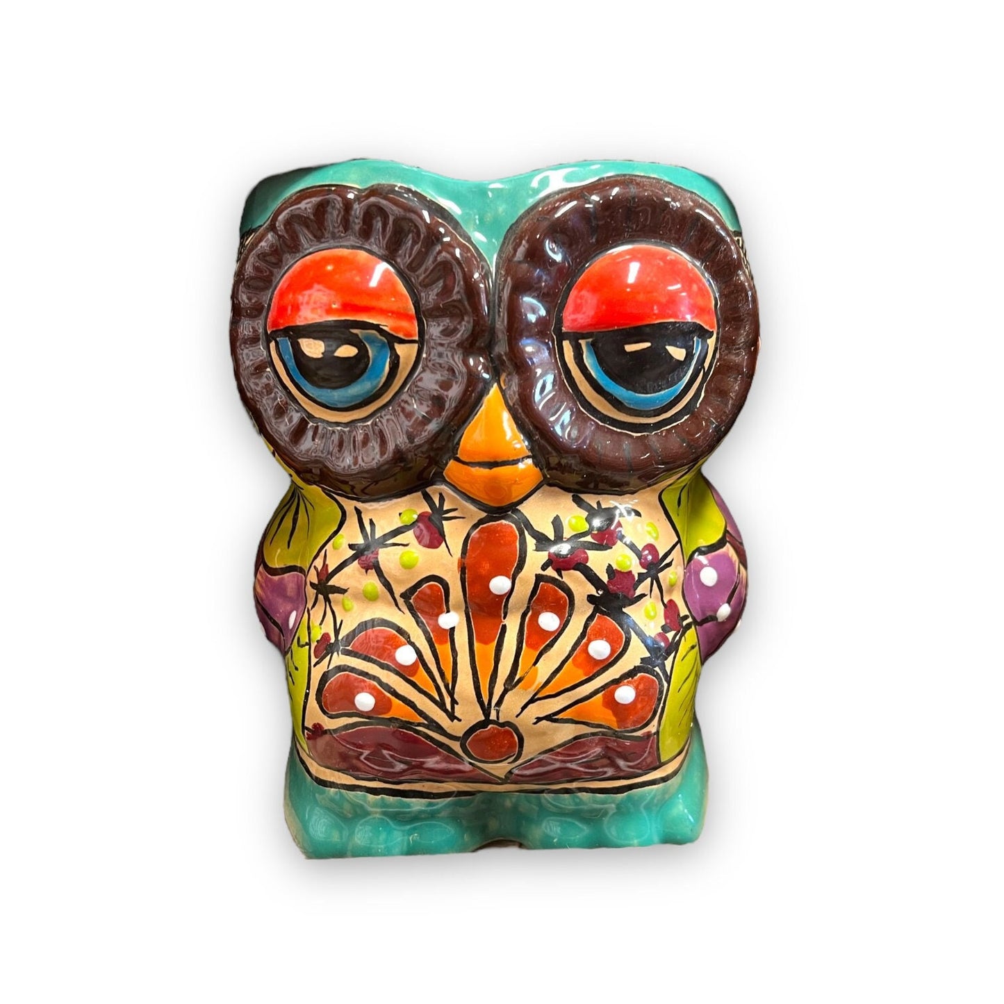 Colorful Hand-Painted Talavera Owl Planter | Handmade Two-Sided Mexican Art (Medium Size)