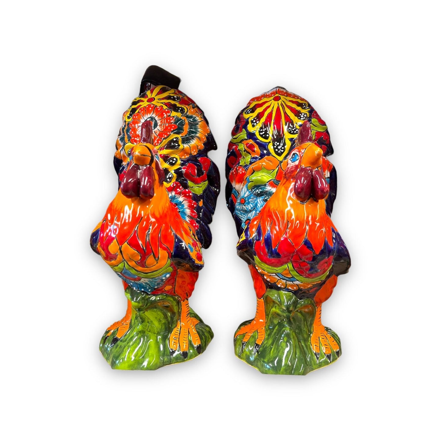 Vibrant Handmade Talavera Rooster Statue | Painted Mexican Chicken Sculpture (Large Size)