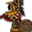 Aztec Warrior Statue | Handcrafted Cultural Sculpture showing colorful detailed warrior with feathered headdress and carved shield