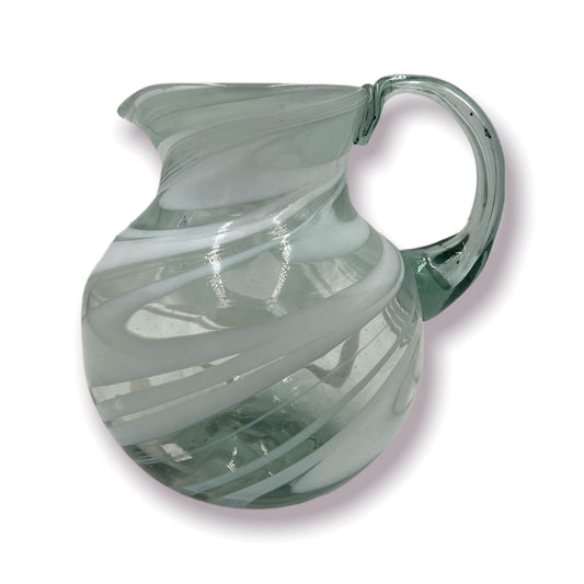 Mexican Hand-Blown Glass Pitcher | White Swirl