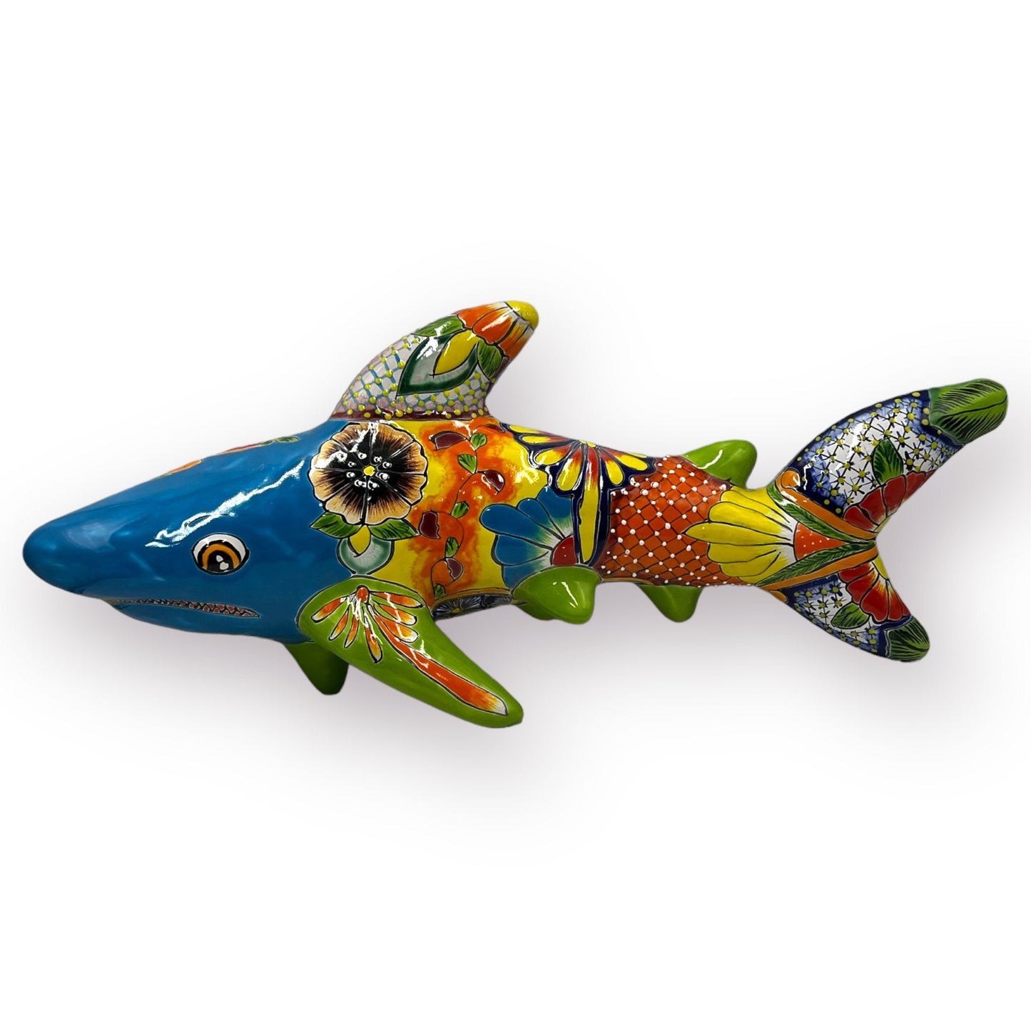 Extra Large Talavera Shark | Handmade Painted Mexican Wall Art 30"x13"