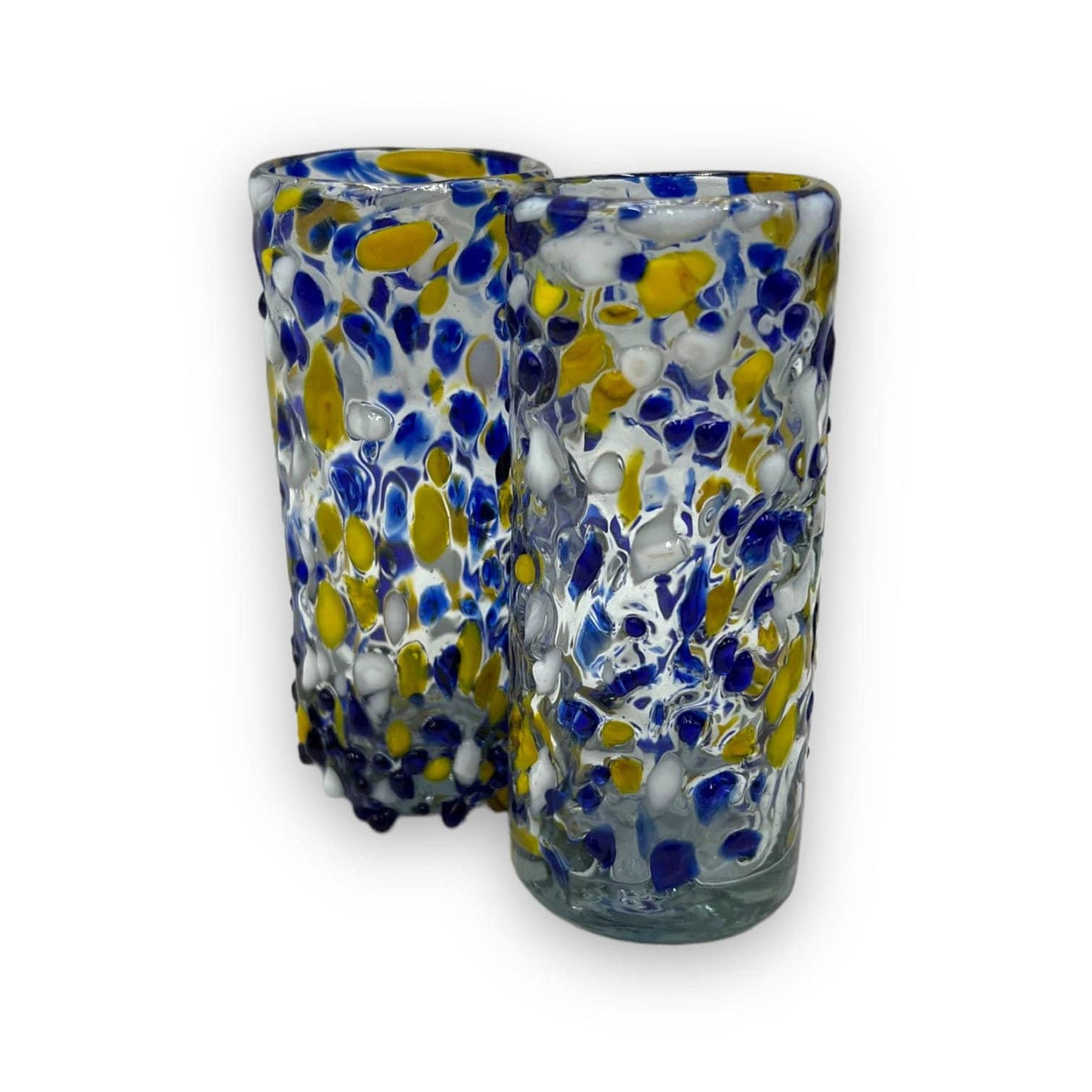 Handcrafted Mexican Double Shot Glass in Blue and Yellow | Artisan Glassware