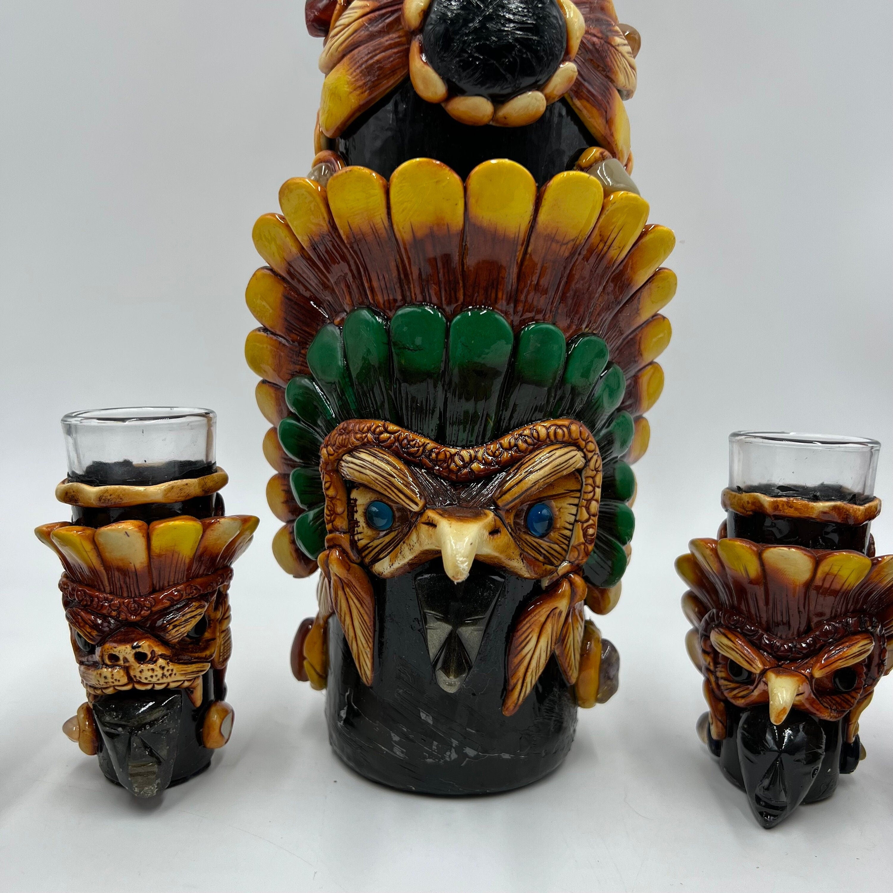 Mexican Handmade Shot Glass and Tequila Set | Aztec Warrior Decanter cheapest Set