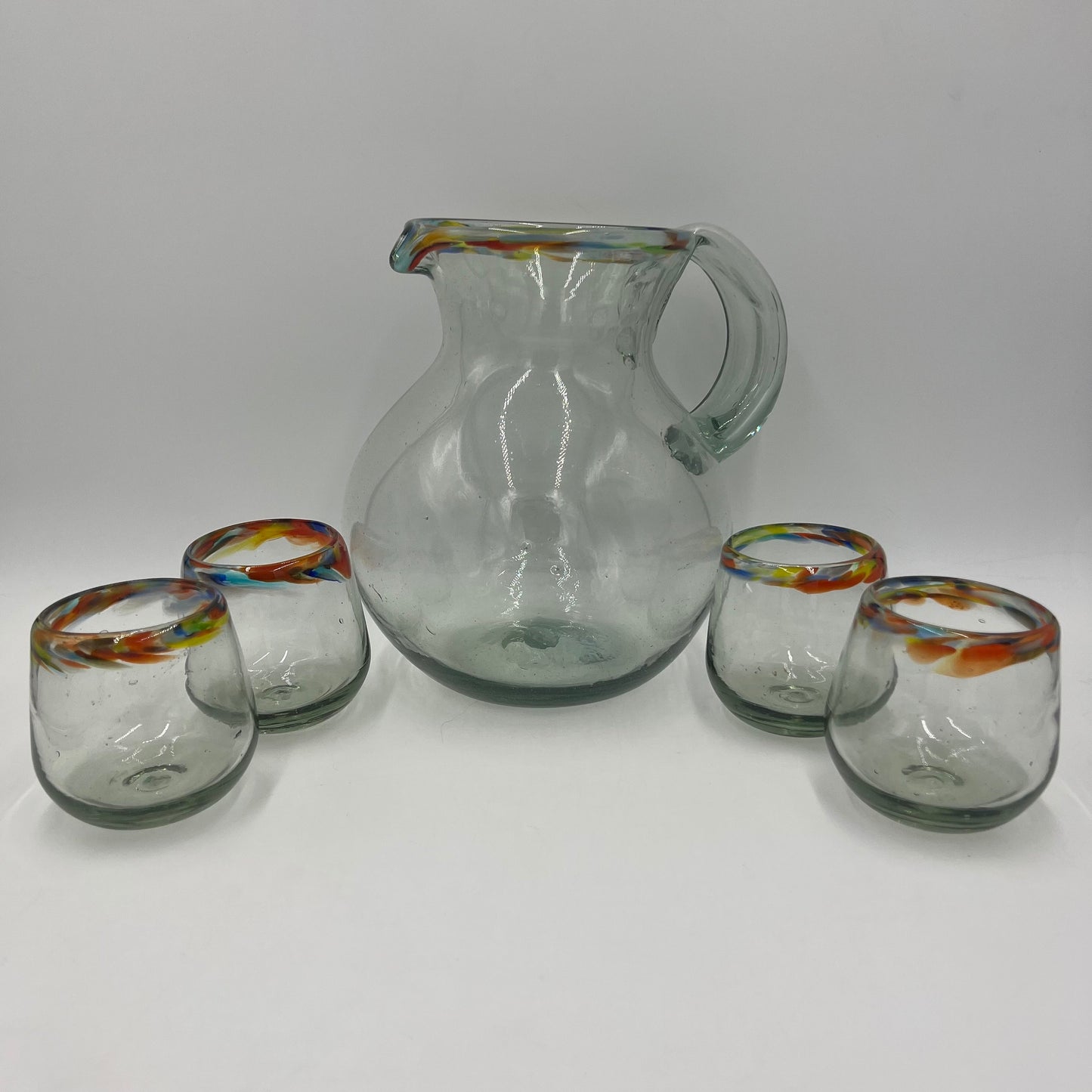 Colorful Mexican Hand Blown Glass Pitcher | Festive Confetti Rim