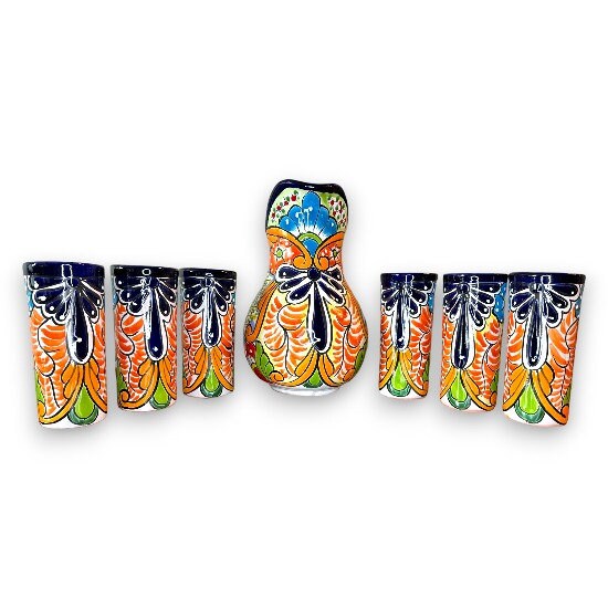 Pitcher and 6 Cup Set | Authentic Handmade Talavera