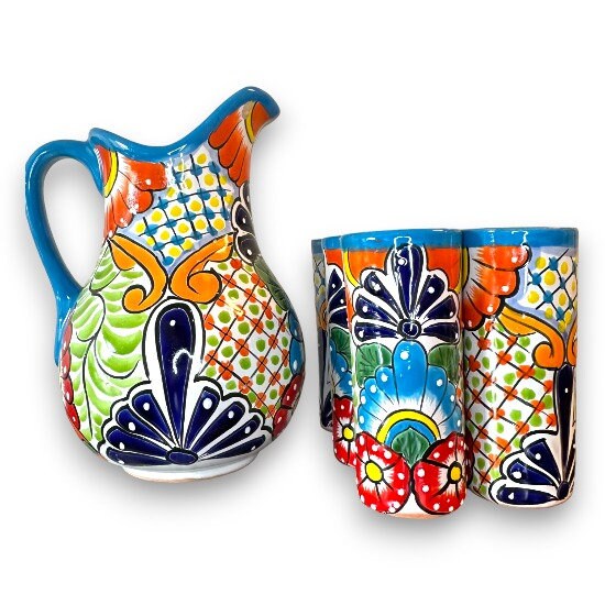 Pitcher and 6 Cup Set | Authentic Handmade Talavera