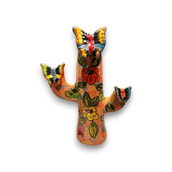 Colorful Handmade Talavera Cactus Statue | Large Mexican Cultural Art