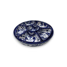 Handmade Talavera Appetizer Tray | Blue and White Sectional Platter showcasing hand-painted blue floral and geometric patterns, kiln-fired lead-free glaze