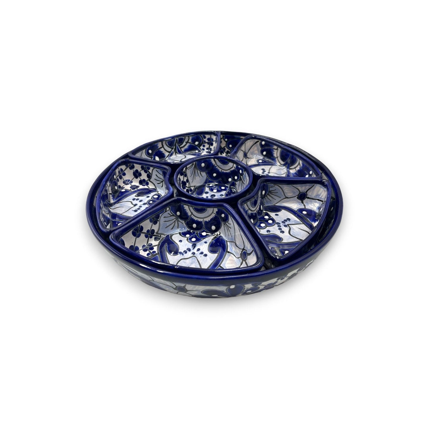 Handmade Talavera Sectional Appetizer Tray | Blue and White Paint