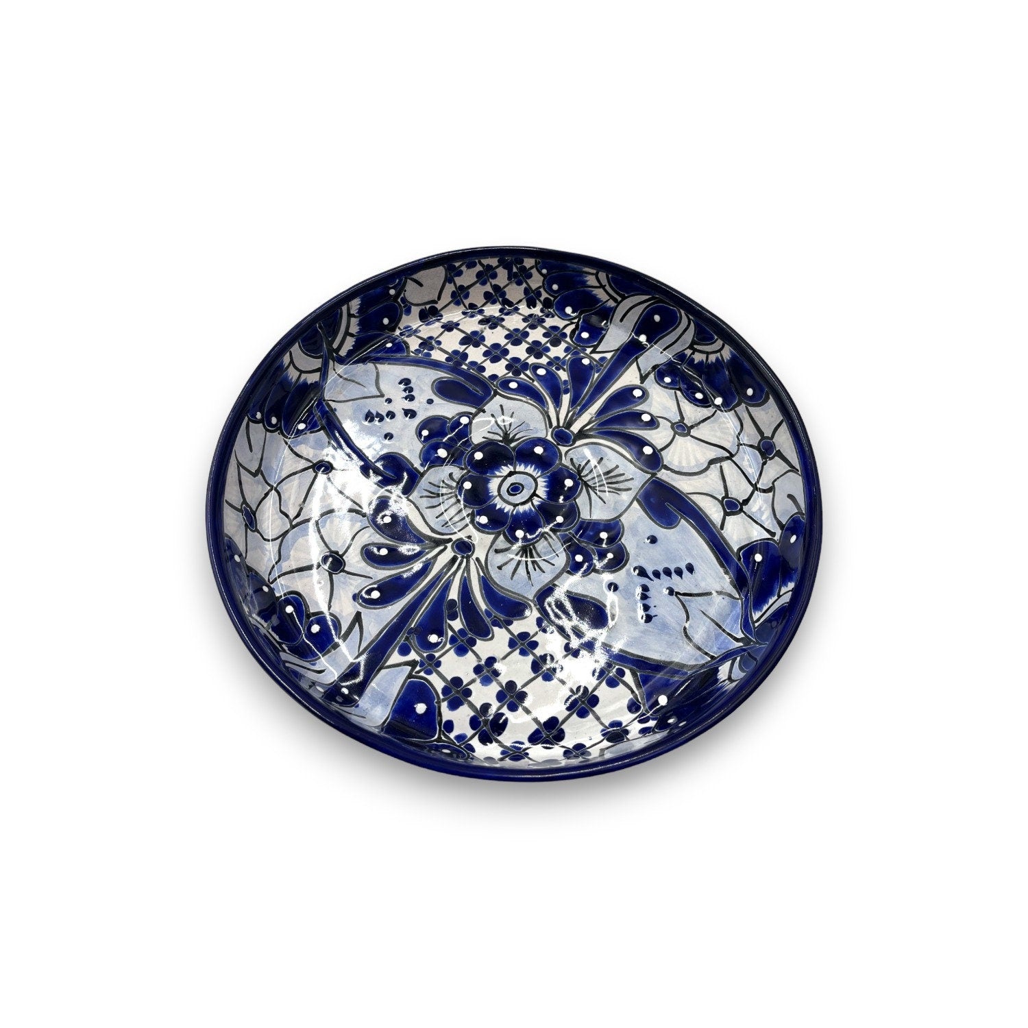 Blue and white Talavera Ceramic Mexican Pottery Chip Dip Platter 7Pc Appetizer Tray Handcrafted in Mexico offers 12.5