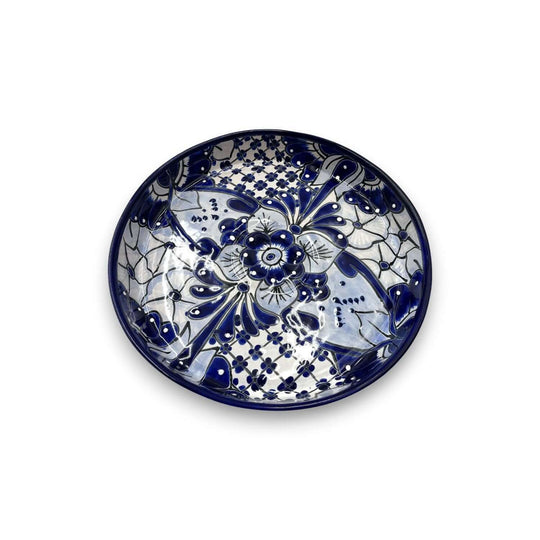 Handmade Talavera Appetizer Tray | Blue and White Sectional Platter hand-painted floral ceramic tray from Guanajuato, kiln-fired lead-free glaze