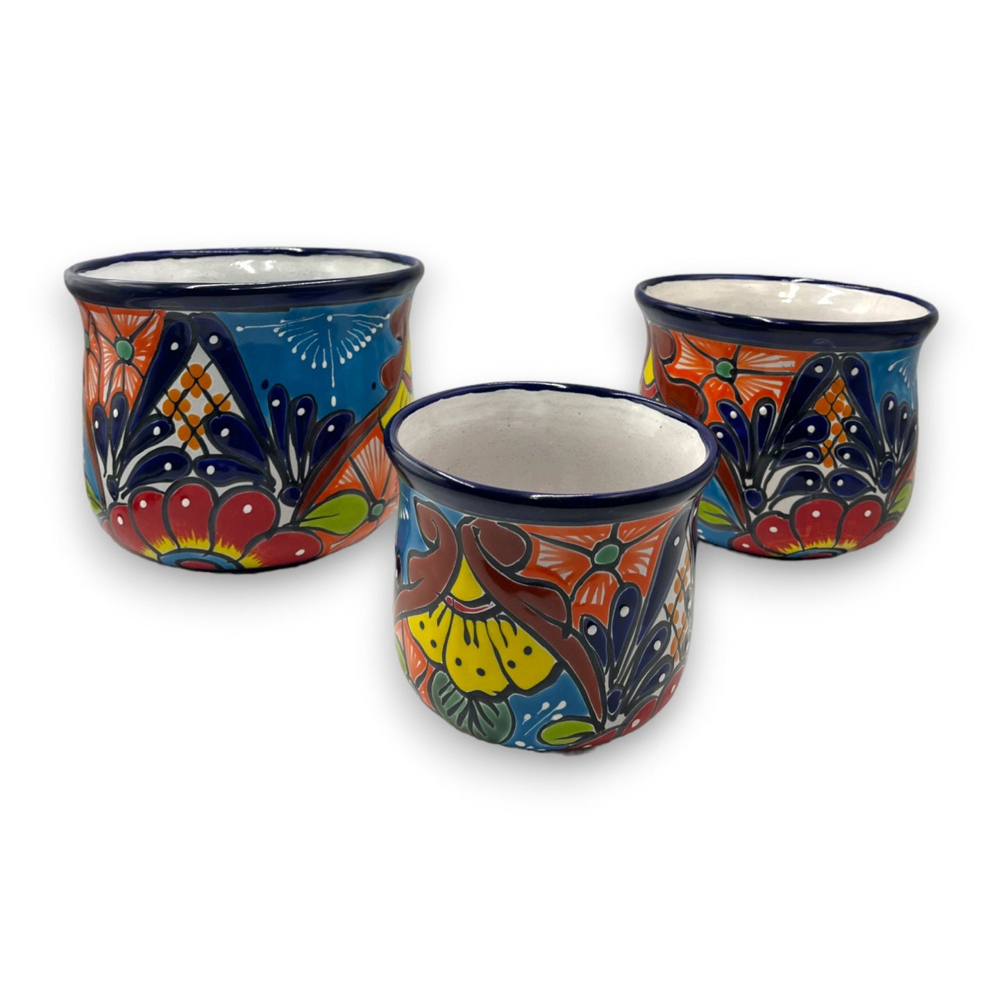 Set of 3 Talavera Flower Pots | Colorful Hand-Painted Mexican Planters