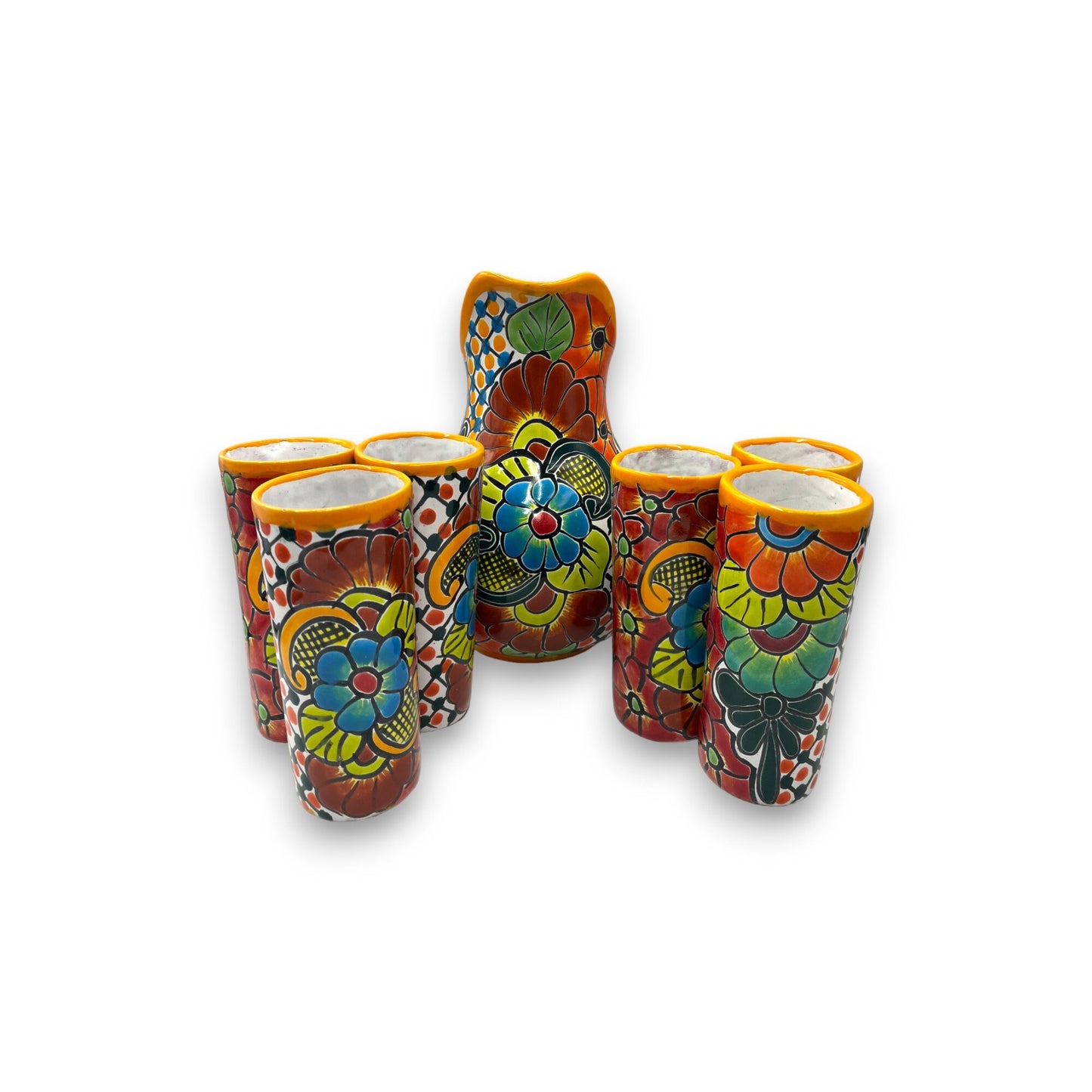 Pitcher and 6 Cup Set | Authentic Handmade Talavera